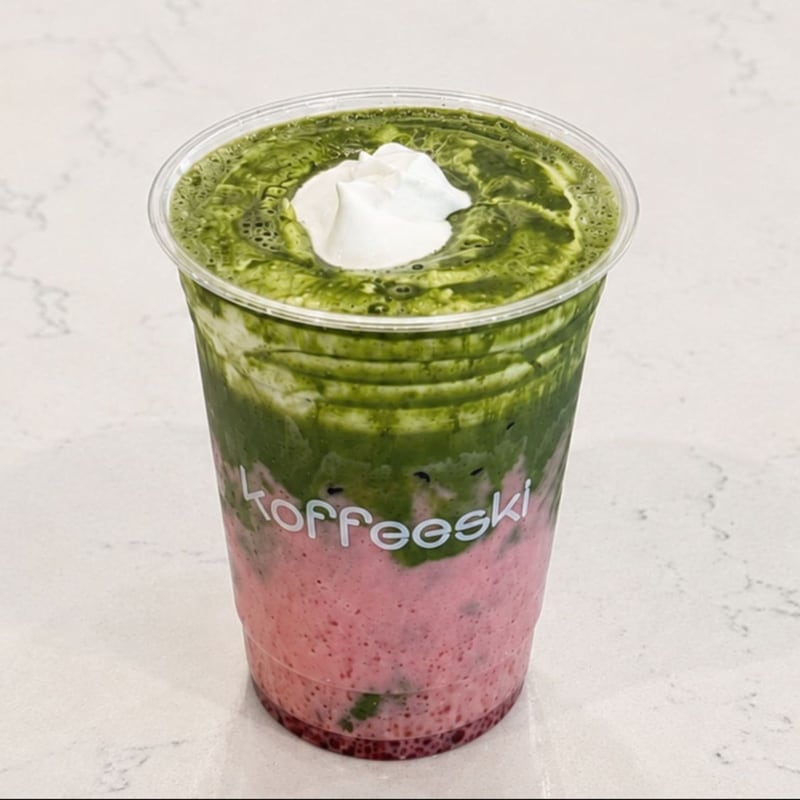 Strawberry Matcha Latte with Cream Top