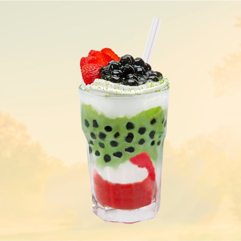Strawberry Matcha Affogato Boba
